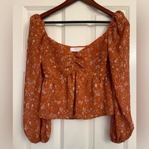 ASTR The Label Floral Peplum Top Puff Sleeve Side Zip Size XS